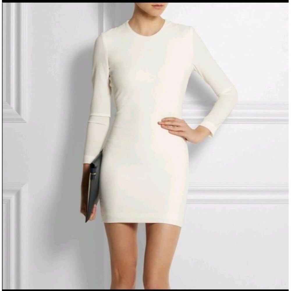 IRO Cheryne Mini Dress Long Sleeve Crepe Dress Ivory Sz 36/XS-S $520